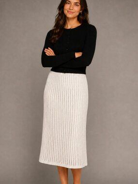 NWT Sadie & Sage Crochet Knit Midi Skirt in Ivory Cream, Size L